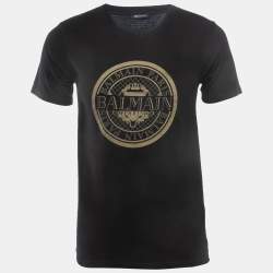 Balmain Black Logo Print Cotton Crew Neck Half Sleeve T-Shirt M