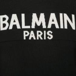 Balmain Black Logo Patterned Wool Knit Jumper M