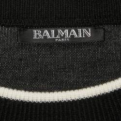 Balmain Black Logo Patterned Wool Knit Jumper M