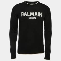 Balmain Black Logo Patterned Wool Knit Jumper M
