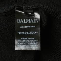 Balmain Black Logo Patterned Wool Knit Jumper M