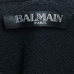 Balmain Black Logo Print Cotton Hooded Sweatshirt M