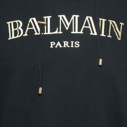 Balmain Black Logo Print Cotton Hooded Sweatshirt M