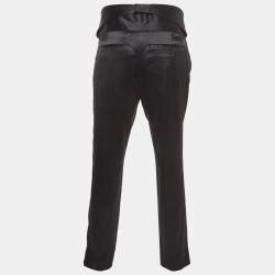 Balmain Black Silk Satin Tailored Tuxedo Pants XL