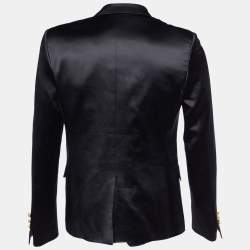 Pre Owned Balmain Black Silk Satin Double Breasted Blazer M