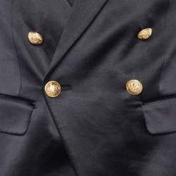 Pre Owned Balmain Black Silk Satin Double Breasted Blazer M