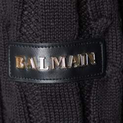 Balmain Black Ribbed Knit Button Front Cardigan M
