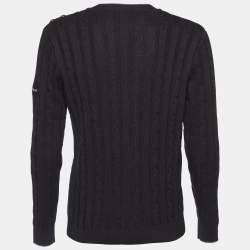 Balmain Black Ribbed Knit Button Front Cardigan M