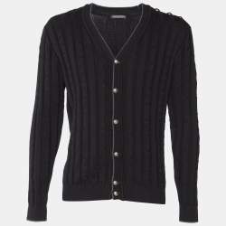 Balmain Black Ribbed Knit Button Front Cardigan M