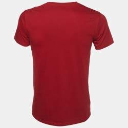 Balmain Red Logo Print Cotton Crew Neck T-Shirt XS