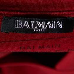 Balmain Red Logo Print Cotton Crew Neck T-Shirt XS