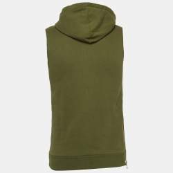 Pre Owned Balmain Green Metallic Applique Cotton Knit Sleeveless Hoodie XS