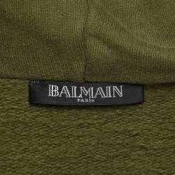 Pre Owned Balmain Green Metallic Applique Cotton Knit Sleeveless Hoodie XS