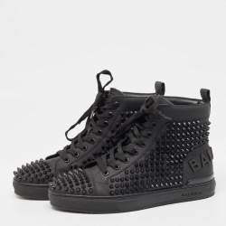 Balmain Black Leather Studded High Top Sneakers Size 40