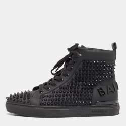 Balmain Black Leather Studded High Top Sneakers Size 40