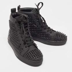 Balmain Black Leather Studded High Top Sneakers Size 40