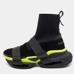 Balmain Black Suede and Knit Fabric B Bold High Slip On Sneakers Size 44