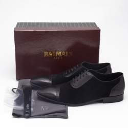 Balmain Black Brogue Leather and Suede Lace Up Oxfords Size 43