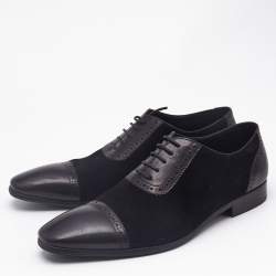 Balmain Black Brogue Leather and Suede Lace Up Oxfords Size 43