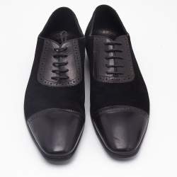 Balmain Black Brogue Leather and Suede Lace Up Oxfords Size 43