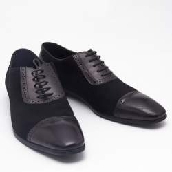 Balmain Black Brogue Leather and Suede Lace Up Oxfords Size 43