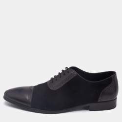 Balmain Black Brogue Leather and Suede Lace Up Oxfords Size 43