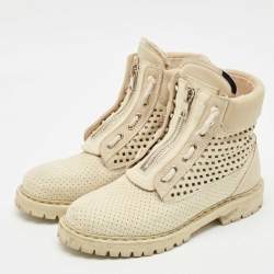 Balmain Cream Suede Combat Boots Size 40