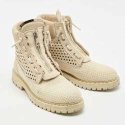 Balmain Cream Suede Combat Boots Size 40