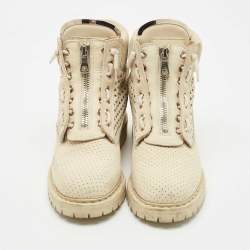 Balmain Cream Suede Combat Boots Size 40