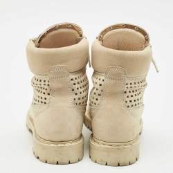 Balmain Cream Suede Combat Boots Size 40