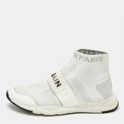 Balmain White Knit Fabric Cameron Sock Sneakers Size 41