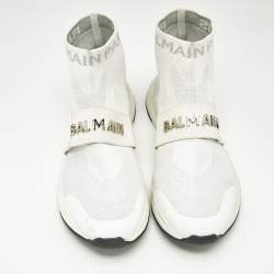 Balmain White Knit Fabric Cameron Sock Sneakers Size 41