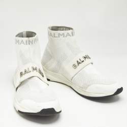 Balmain White Knit Fabric Cameron Sock Sneakers Size 41