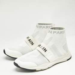 Balmain White Knit Fabric Cameron Sock Sneakers Size 41
