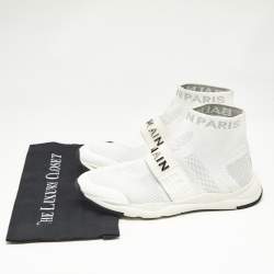 Balmain White Knit Fabric Cameron Sock Sneakers Size 41