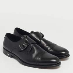 Pre Owned Balmain Black Leather Brogue Detail Single Monk Strap Shoes Size 40