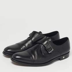 Pre Owned Balmain Black Leather Brogue Detail Single Monk Strap Shoes Size 40