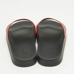 Pre Owned Balmain Red Monogram Embossed Leather Slide Sandals Size 44