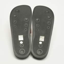 Pre Owned Balmain Red Monogram Embossed Leather Slide Sandals Size 44