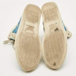 Pre Owned Balmain Size 44 Blue Denim and Suede High Top Sneakers