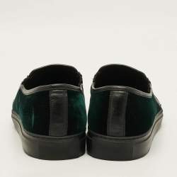 Pre Owned Balmain Size 43 Green/Black Leather Velvet Slip On Sneakers