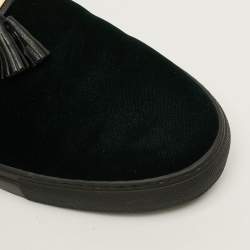Pre Owned Balmain Size 43 Green/Black Leather Velvet Slip On Sneakers