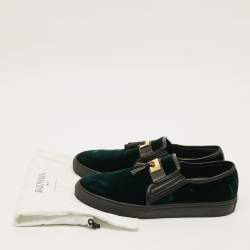 Pre Owned Balmain Size 43 Green/Black Leather Velvet Slip On Sneakers