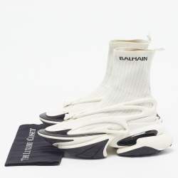 Pre Owned Balmain Unicorn Size 43 White/Black Knit Fabric and Rubber High Top Sneakers