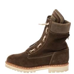 Balmain Khaki Suede and Leather Lace Up Combat Boots Size 41