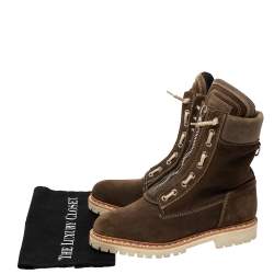 Balmain Khaki Suede and Leather Lace Up Combat Boots Size 41