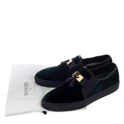 Balmain Green/Black Velvet and Leather Tassel Slip On Sneakers Size 39