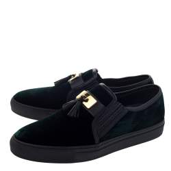 Balmain Green/Black Velvet and Leather Tassel Slip On Sneakers Size 39
