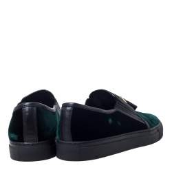 Balmain Green/Black Velvet and Leather Tassel Slip On Sneakers Size 39