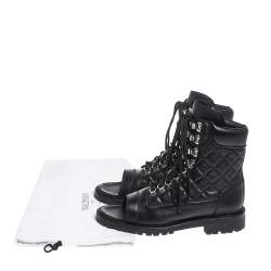 Pre Owned Balmain Black Quilted Leather Lace up Open Toe Boots Size 40